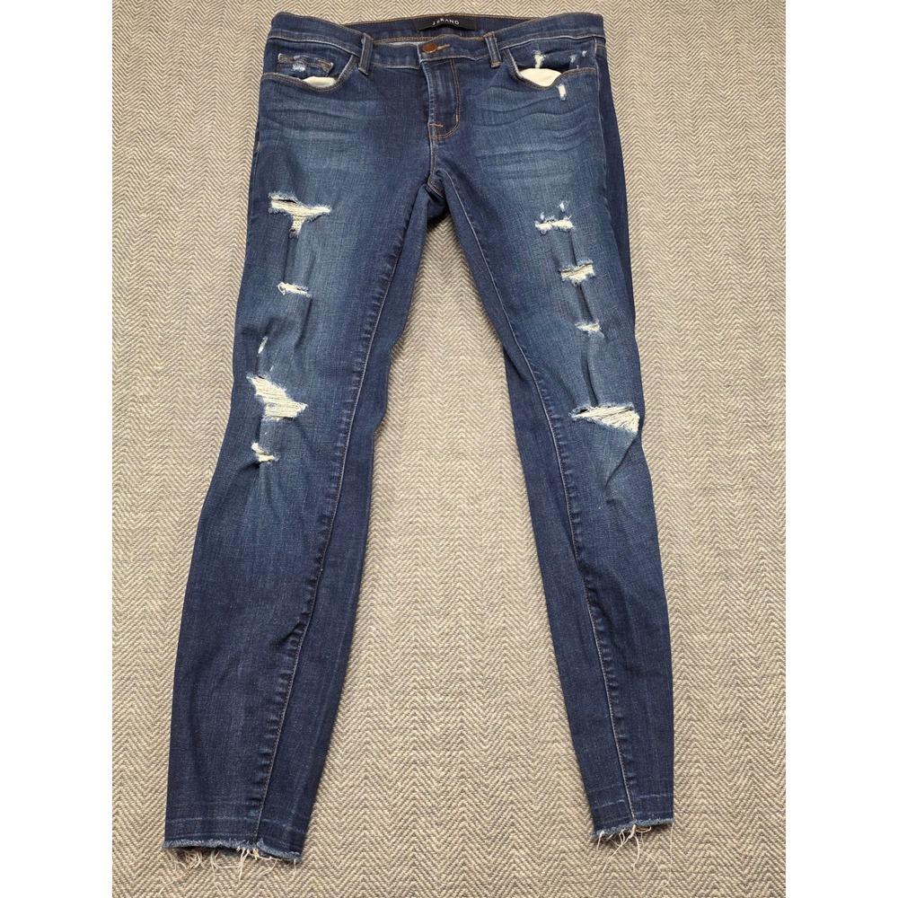 J Brand Women's Cropped Jeans Dark Wash Distressed Skinny Leg Pants Size Unknown